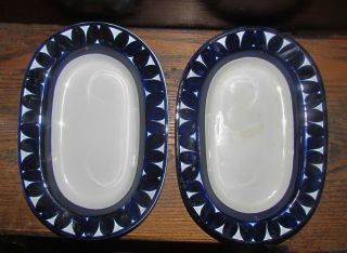 2 Vintage Mid Century Arabia Sotka Oval Serving Dishes Dark Blue White Finland