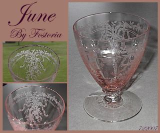 Fostoria June Pink Whiskey Etch Depression Glass