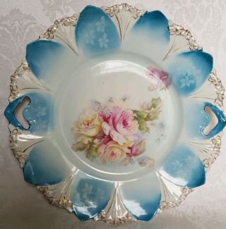 R.  S.  Prussia Art Nouveau Roses Porcelain Handled Cake Plate Floral Mold