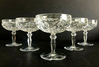 Vintage Set Of 5 Crystal Champagne Glasses With Diamond Ball Stems