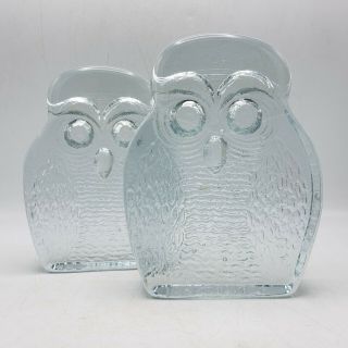 Large Vintage Blenko Glass Owl Bookends 7 " Tall