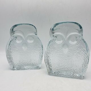 Large Vintage Blenko Glass Owl Bookends 7 