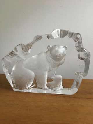 Mats Jonasson – Polar Bear & Cub Art Crystal Sculpture Figurine Swedish