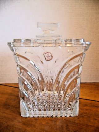 24 Clear Hand - Cut Lead Crystal Cookie Biscuit Jar Cannister Square Euc
