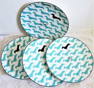 Kate Spade Lenox Wickford Dachshund Dog Turquoise 9 " Accent/salad Plate Set 4