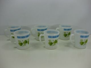 Set Of 6 Vintage Fire King Milk Glass Mugs Leaves And Dots