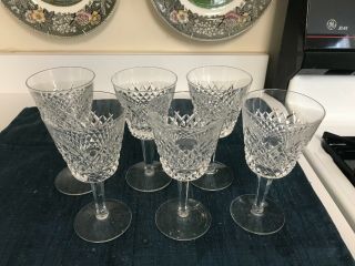 Set Of 6 Waterford 4 7/8 " Alana Cut Crystal Claret Wine Glasses Stems
