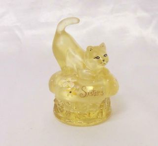 Fenton Glass - Topaz Cat Kitten Hp Covered Trinket Box " Sisters "