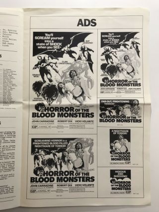 HORROR OF BLOOD MONSTERS Pressbook ‘70 4Pages 11x17 Movie Poster Art Horror 1134 2