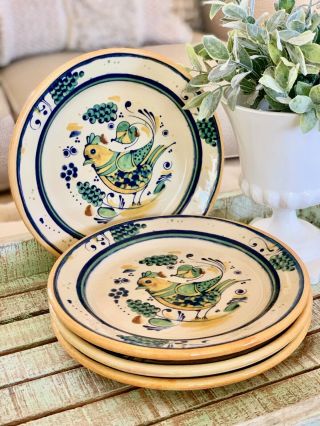 Williams Sonoma Set Of 4 Made In Italy Luncheon Salad Plate Pottery Birds Grapes