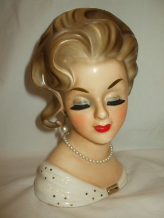 Vtg Large 7 " Head Vase 1963 Lady Inarco E - 1067 Pearls Mid Century Modern