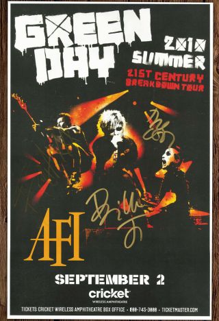 Green Day Autographed Gig Poster Mike Dirnt,  Tré Cool,  Billie Joe Armstrong