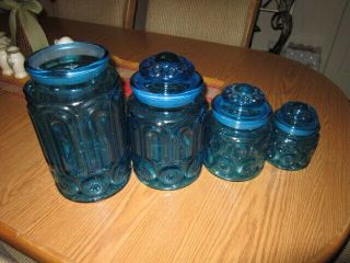 L.  E.  Smith Turquoise Blue Moon & Star Canister Set