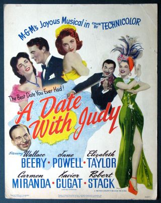A Date With Judy Carmen Miranda Elizabeth Taylor Jane Powell 1948 Window Card