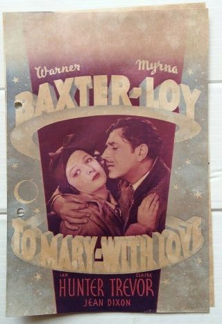 To Mary With Love 1936 Herald Warner Baxter Myrna Loy