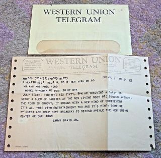 Rare Telegram From Sammy Davis Jr.  With " Groovy " Personal Invitation Note,  1966