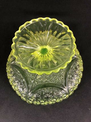 Antique Vaseline Uranium Glass Compote 7 1/2” Wide Vaseline Serving Bowl 5