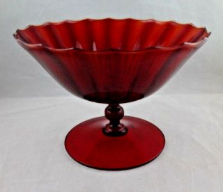 Mid Century Modern Empoli Red Amberina Compote Fruit Bowl Art Glass Candy Dish