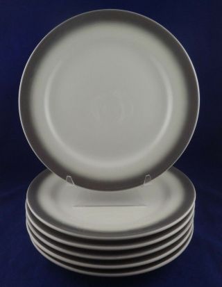 6 Vintage Buffalo China 9 " White Dinner Plates Restaurant Ware Gray Border