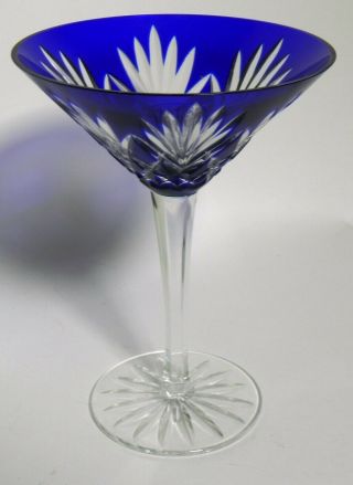 Rare Ajka Pattern Ajc43 Cobalt Blue Cut To Clear Bohemian Fan Martini Vt3143