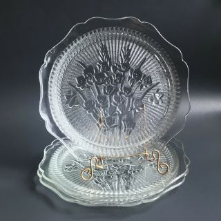 3 Iris & Herringbone By Jeanette Glass Dinner Plates Clear 9 3/8 "