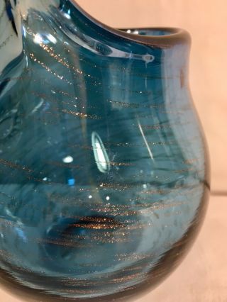 Vintage Murano Art Glass Owl Vase Blue Copper Swirl Candy Dish Bowl 2