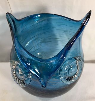 Vintage Murano Art Glass Owl Vase Blue Copper Swirl Candy Dish Bowl 4