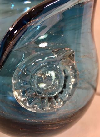 Vintage Murano Art Glass Owl Vase Blue Copper Swirl Candy Dish Bowl 5