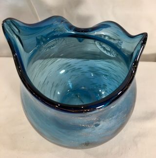 Vintage Murano Art Glass Owl Vase Blue Copper Swirl Candy Dish Bowl 6
