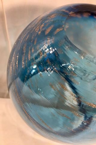 Vintage Murano Art Glass Owl Vase Blue Copper Swirl Candy Dish Bowl 7