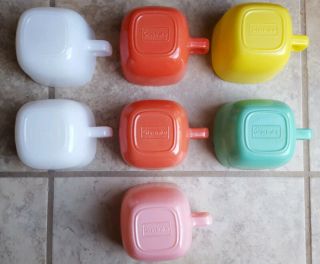 Vintage Glasbake Lipton Square Mugs / Soup Cup Bowls Pastel Retro Set of 7 2