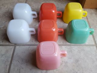 Vintage Glasbake Lipton Square Mugs / Soup Cup Bowls Pastel Retro Set of 7 3