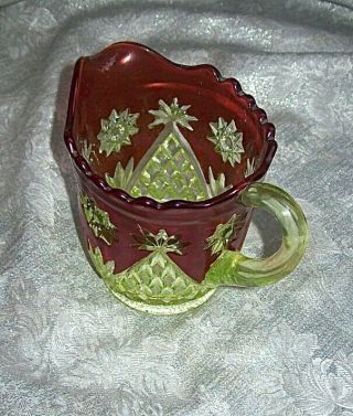 Rare Antique Riverside Ruby Flash Vaseline Glass National Star Pattern Pitcher
