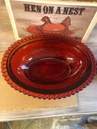 Vintage Indiana Glass Red Hen On Nest 2591 Candy Dish 3