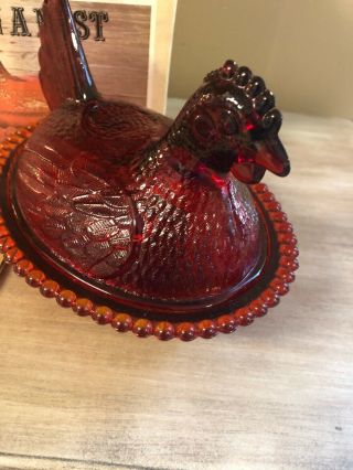 Vintage Indiana Glass Red Hen On Nest 2591 Candy Dish 8