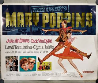 Vintage Poster 1965 Mary Poppins Walt Disney Julie Andrews 22x28 " 1973 Release