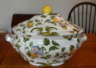 Vintage Cantagalli Faience Italy Covered Serving Bowl Tureen - Lidded