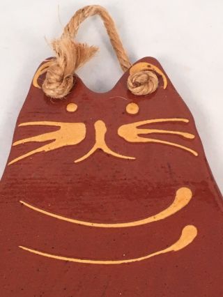 Vintage Ned Foltz Redware Pottery Handmade 1980 ' s Standing Cat Wall Hanging 2