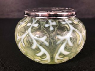 Antique Spanish Lace Vaseline Glass Small Covered Bowl/ Jar Uranium Glass Unique