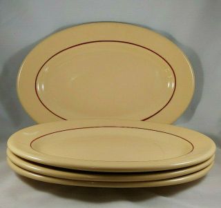 4 Vtg Shenango China Ironstone Restaurant Ware Tan Red Stripe Oval Platter Tray