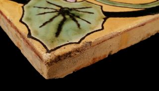 VINTAGE EARLY CALIFORNIA ART POTTERY TILE YELLOW W/ GREEN LEAVES MALIBU OR CALCO 4