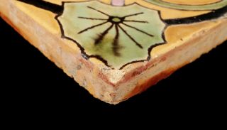 VINTAGE EARLY CALIFORNIA ART POTTERY TILE YELLOW W/ GREEN LEAVES MALIBU OR CALCO 7