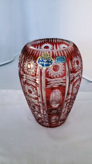 Vintage cut glass colored glass Vase Beyer Bleikristall Vase 3