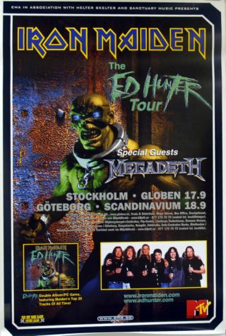 The Ed Hunter Tour Iron Maiden Poster Swedish Promo 23.  5 X 35 Ema 1999