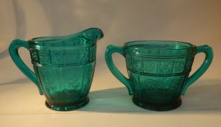 Vintage Jeannette Doric And Pansy Sugar And Creamer Ultra Marine Table Size