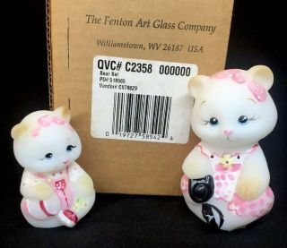 Fenton Art Glass Hand Painted Mama And Baby Bear Set Made For Qvc Box