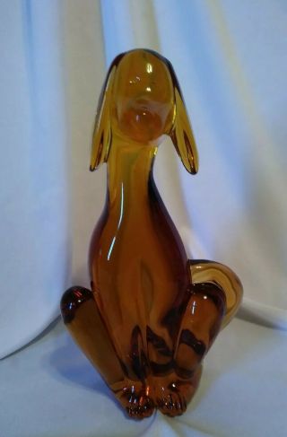 Vintage Viking Honey Amber Art Glass Floppy Eared Dog Statue Figurine