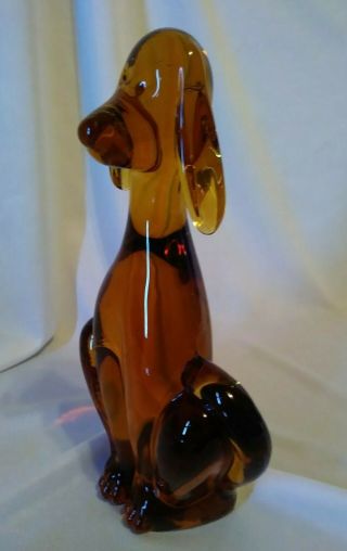 Vintage VIKING Honey Amber Art Glass Floppy Eared Dog Statue Figurine 2