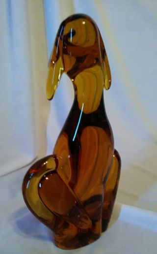 Vintage VIKING Honey Amber Art Glass Floppy Eared Dog Statue Figurine 3