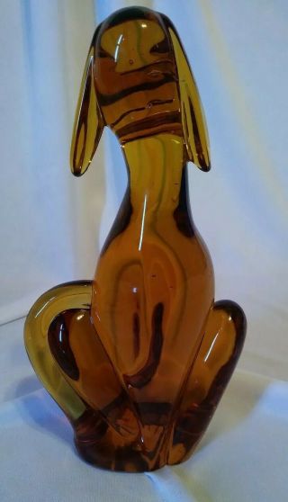 Vintage VIKING Honey Amber Art Glass Floppy Eared Dog Statue Figurine 4